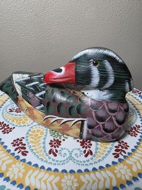 Hand Carved Painted Wood Mandarin Duck Figurine Folk Art Decor